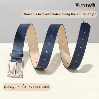 Women Leather Belt for Pants Jeans Dresses Ladies Belts with Fashion Gold Silver Buckle