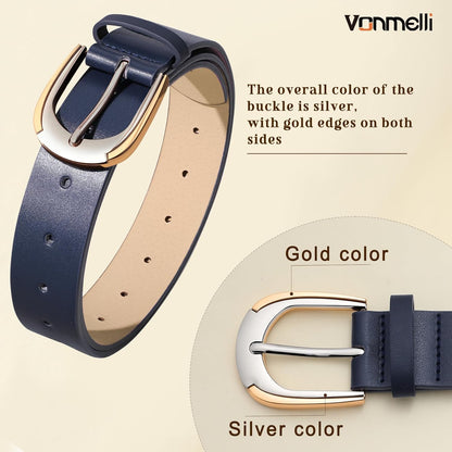 Women Leather Belt for Pants Jeans Dresses Ladies Belts with Fashion Gold Silver Buckle