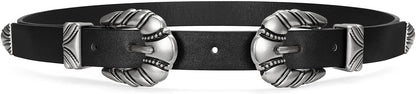 Western Leather Belts for Women Jeans Dress Cowgirl Thin Ladies Belt with Double Sliver Buckle