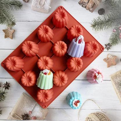 Canele Molds Canele Mold Silicone,12-Cavity Non-Stick Canele Mold Baking Cake Pan for Bread Muffin Candle Ice Cream Jelly Pudding Soap Making, Red