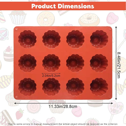 Canele Molds Canele Mold Silicone,12-Cavity Non-Stick Canele Mold Baking Cake Pan for Bread Muffin Candle Ice Cream Jelly Pudding Soap Making, Red