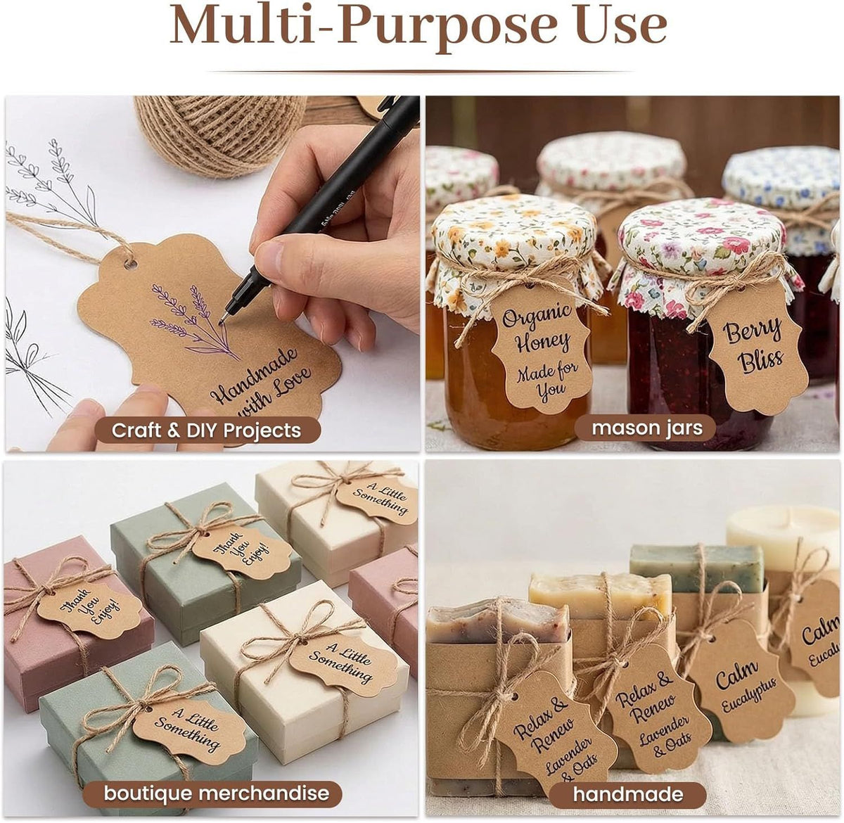 150PCS Brown Paper Kraft Tags,1.9x2.75 inch Scalloped Gift Tags with String for Clothes DIY Crafts Wedding Holiday (Brown)