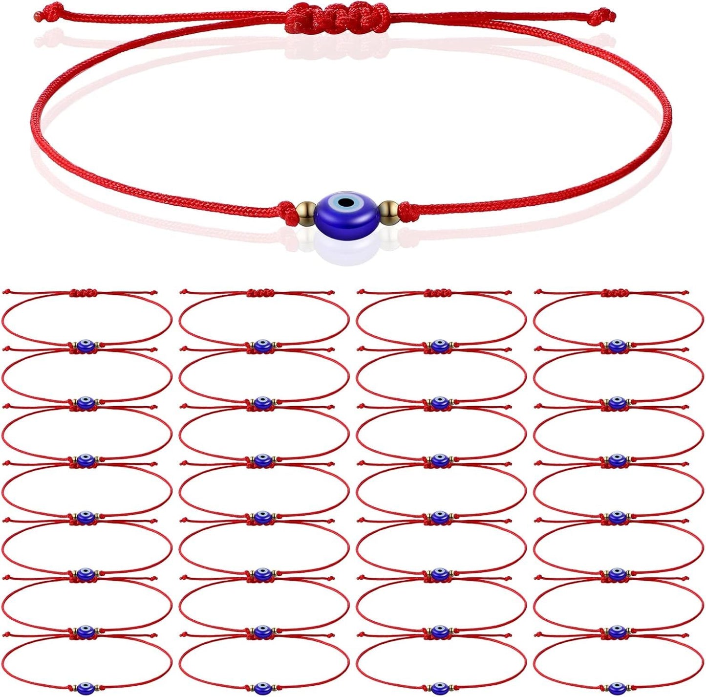 30 Pcs Evil Eye Bracelets Red String Protection Bracelets Adjustable Evil Eye Red Rope Knot Strand Anklets Kabbalah Mal De Ojo Luck Jewelry for Women Men