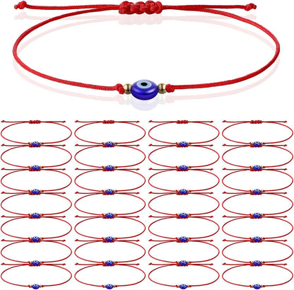 30 Pcs Evil Eye Bracelets Red String Protection Bracelets Adjustable Evil Eye Red Rope Knot Strand Anklets Kabbalah Mal De Ojo Luck Jewelry for Women Men