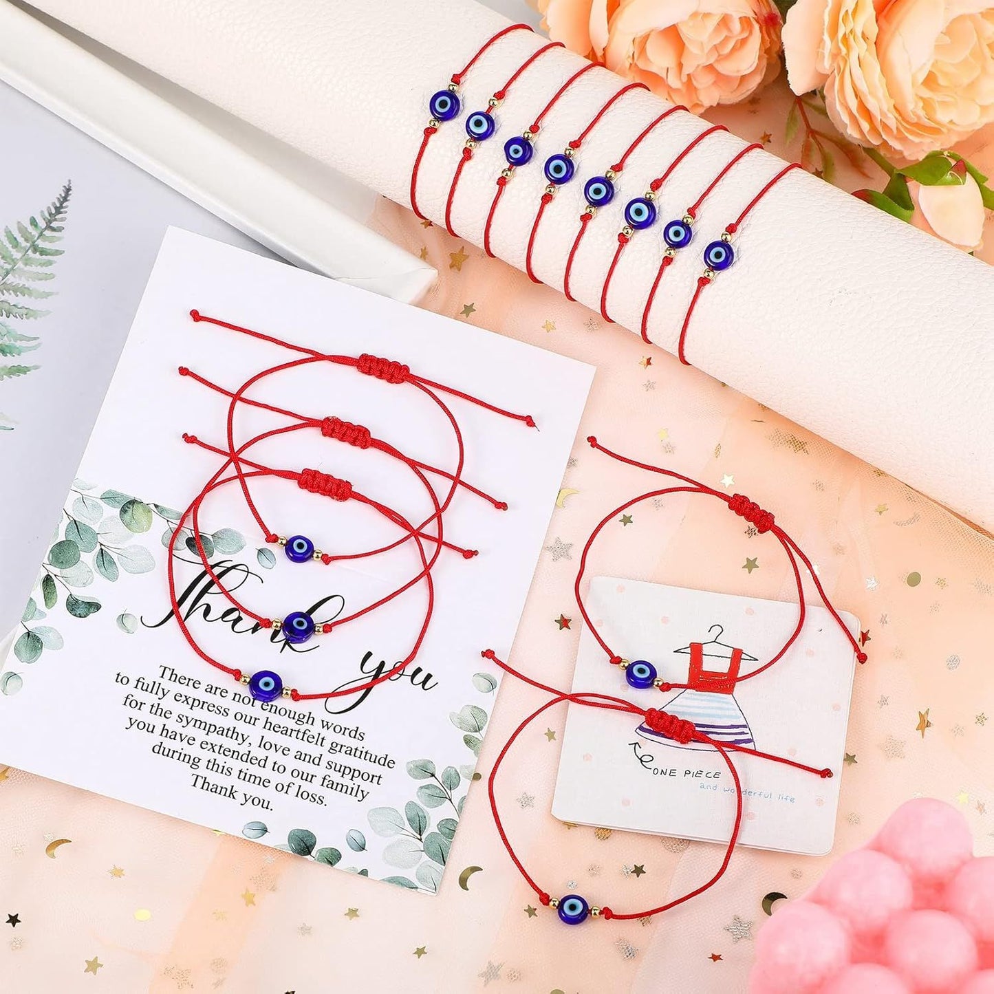 30 Pcs Evil Eye Bracelets Red String Protection Bracelets Adjustable Evil Eye Red Rope Knot Strand Anklets Kabbalah Mal De Ojo Luck Jewelry for Women Men