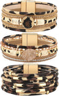 3 Pcs Western Bracelet for Women Leather Multi Layer Wrap Bracelet Western Boho Crystal Beads Cuff Jewelry