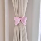 2 Pack Curtain Tiebacks with Pink Plush Bow and White Polka Dot, Snap Button Closure Curtains Holdbacks for Window Decor (Pink)