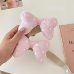 2 Pack Curtain Tiebacks with Pink Plush Bow and White Polka Dot, Snap Button Closure Curtains Holdbacks for Window Decor (Pink)