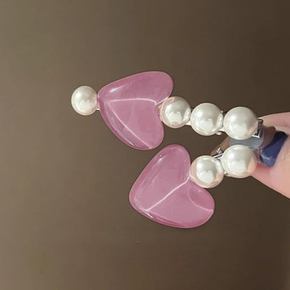 3 Pairs Heart Pearl Hair Clips, Cute Princess Hairpins for Bangs Hair Accessories for Women Girls (White Pink Purple)