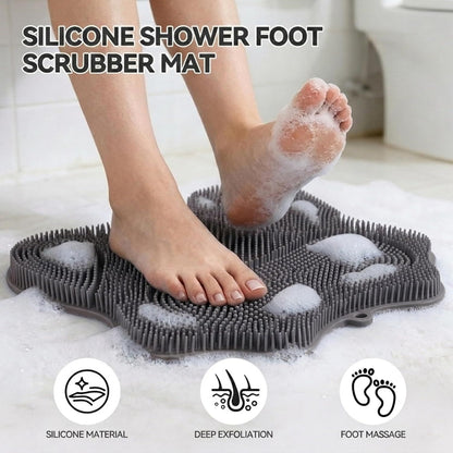 Silicone Shower Foot Scrubber Mat,Back Washer Bath Wash Pad Exfoliating & Massage, Wall Mounted Slip Strong Suction Cups for Use in Cleaner Men and Women (Grey)