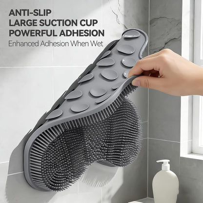 Silicone Shower Foot Scrubber Mat,Back Washer Bath Wash Pad Exfoliating & Massage, Wall Mounted Slip Strong Suction Cups for Use in Cleaner Men and Women (Grey)