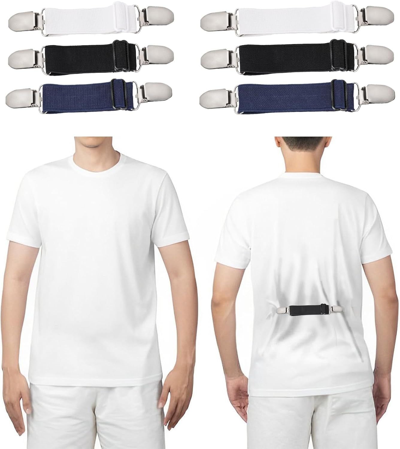 6 Pcs Adjustable Hip Elastic Belt, Elastic Band for Sewing Pant Waist Tightener Pant Elastic Belt Clip Women Men Back Cinch for Jeans Pants Dresses