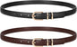 2 Pack Women Skinny Leather Belts for Jeans Pants Thin Faux Leather Belt with Gold Buckle