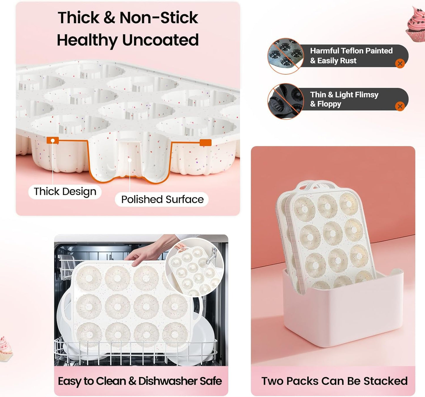 Silicone Mini Fluted Tube Pan with Metal Reinforced Frame, Non-Stick (2PCS), moldes de silicona para gelatina, Small Cake Baking Pan for para chocoflan, Donuts, Cornbread, Brownies, Jellies