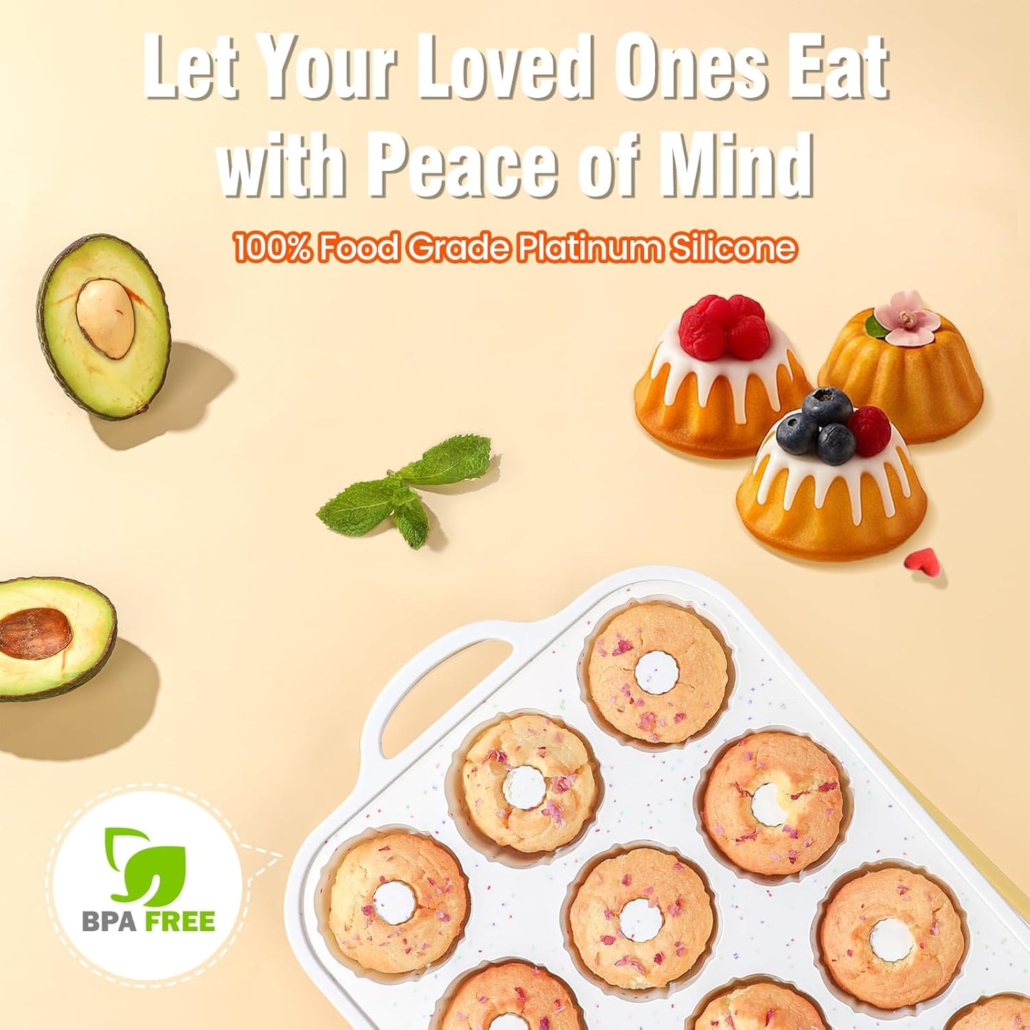 Silicone Mini Fluted Tube Pan with Metal Reinforced Frame, Non-Stick (2PCS), moldes de silicona para gelatina, Small Cake Baking Pan for para chocoflan, Donuts, Cornbread, Brownies, Jellies