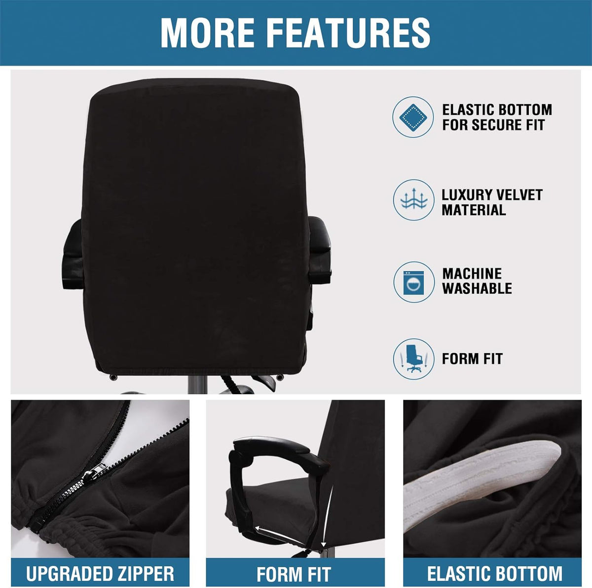 Velvet Home Office Chair Covers Stretchable Computer Desk Chair Covers Mid - High Back Universal Executive Boss Gaming Seat Cover Removable Machine Washable, Black