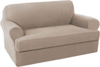 2 Pieces Loveseat Covers Fit Lovesat Width Up to 70 Inch Furniture Cover/Protector, Jacquard Spandex Stretch Loveseat Slipcovers Suit for T Chion/Box Chion (Loveseat, Sand)