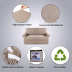 2 Pieces Loveseat Covers Fit Lovesat Width Up to 70 Inch Furniture Cover/Protector, Jacquard Spandex Stretch Loveseat Slipcovers Suit for T Chion/Box Chion (Loveseat, Sand)