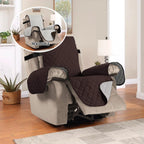 Reversible Quilted Recliner Covers Recliner Chair Cover Water Resistant Furniture Protector Washable Couch Cover with Elastic Straps for Kids, Pets (Recliner, Brown/Beige)