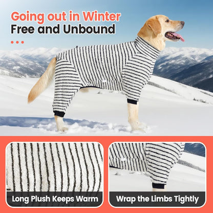 Dog Winter Coat Sweater Dog Clothes Soft Fleece Pullover Pajamas, Dog Cold Weather Coats Warm Windproof Fullbody Jumpsuit Fleece Onesie for Dogs, Thick Pet Snowsuit Christmas Black