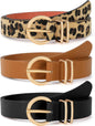 3 Pack Women's Leather Belts for Jeans Dresses Ladies Waist Belt with Fashion Gold Buckle