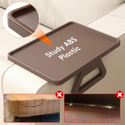 Plastic Rotating Couch Armrest Table, Adjtable Sofa Arm Clip Holder Tray for Snack/Fast Food/Fruit/Drink, Large Foldable Stable Sofa Table with Reinforced Clamp, Brown