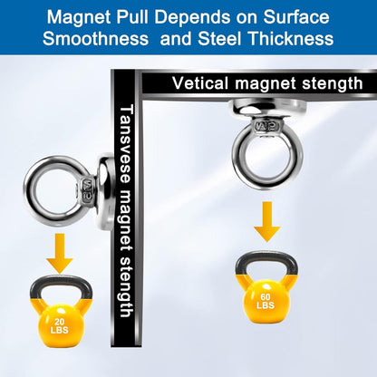 Magnetic Hooks Heavy Duty 10 Pack, 60 lbs Pulling Force Rare Earth Magnets with Countersunk Hole Eyebolt, Neodymium Magnet Hooks Heavy Duty for Home, Workplace, Garage, Kitchen and Office