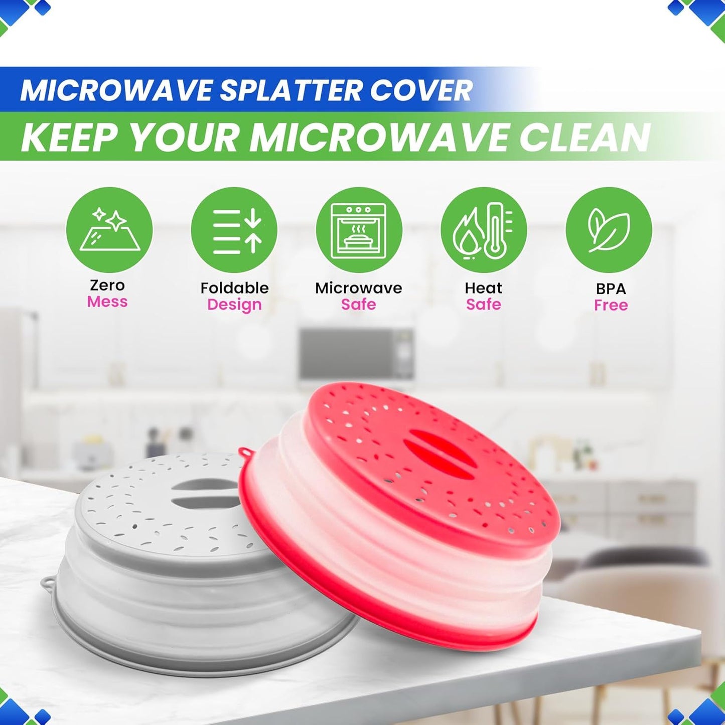 Microwave Splatter Cover 10.5” - Foldable Silicone Microwave Cover for Food Splatter Covers the Dish and Plate - Durable Silicone Microwave Food Cover Lid With Vents for Microwave Splatter Protection