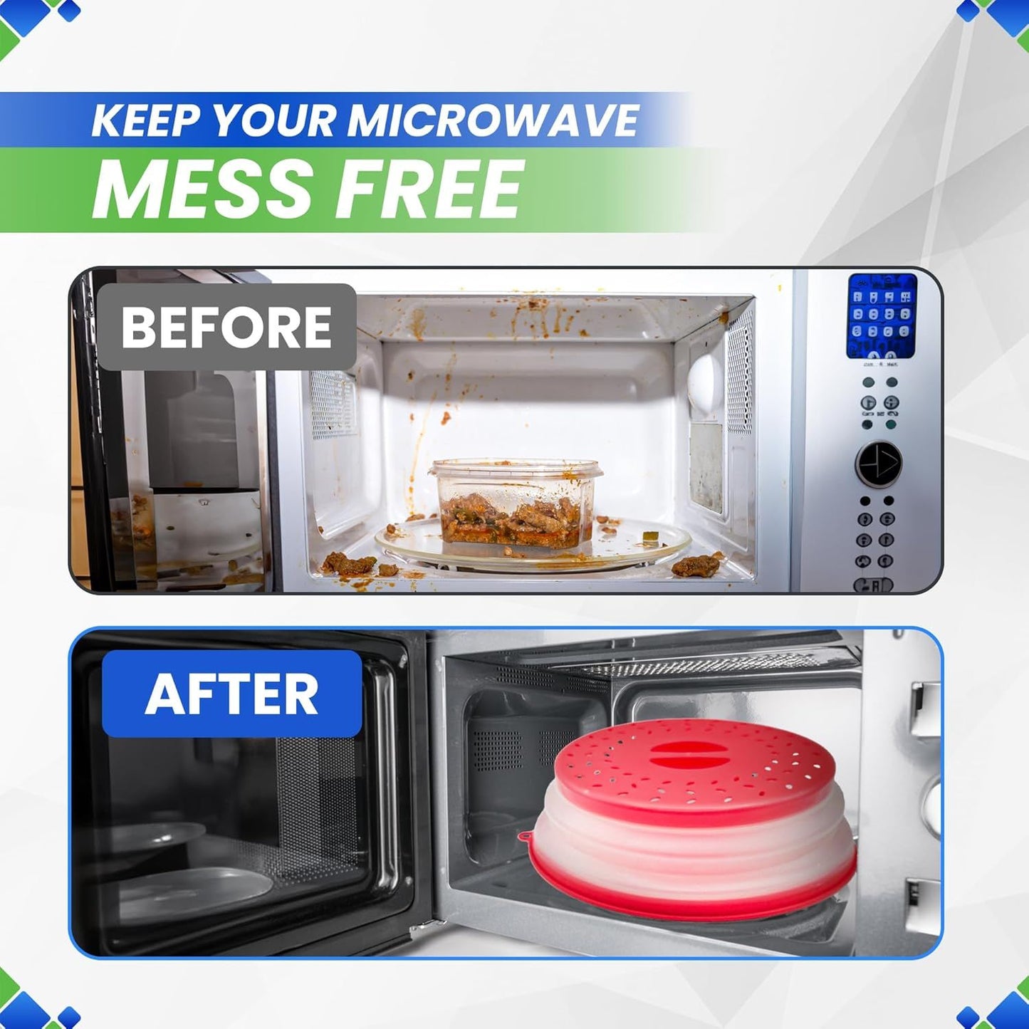 Microwave Splatter Cover 10.5” - Foldable Silicone Microwave Cover for Food Splatter Covers the Dish and Plate - Durable Silicone Microwave Food Cover Lid With Vents for Microwave Splatter Protection