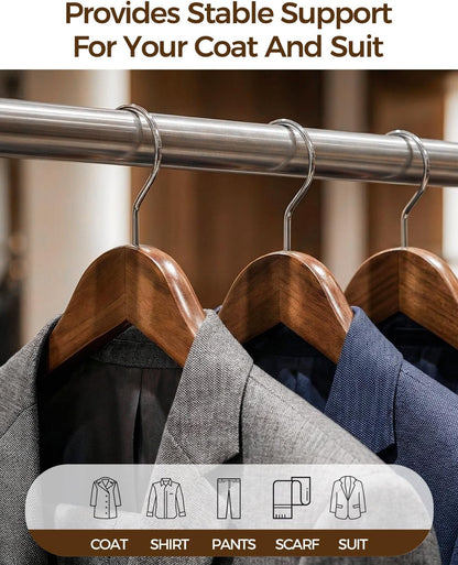 Premium Wooden Hangers 6-Pack – Wide Shoulder Non-Slip Design for Coats, Jackets & Suits | 360° Rotating Closet Organizers | Durable & Space-Saving (Vintage Wood)
