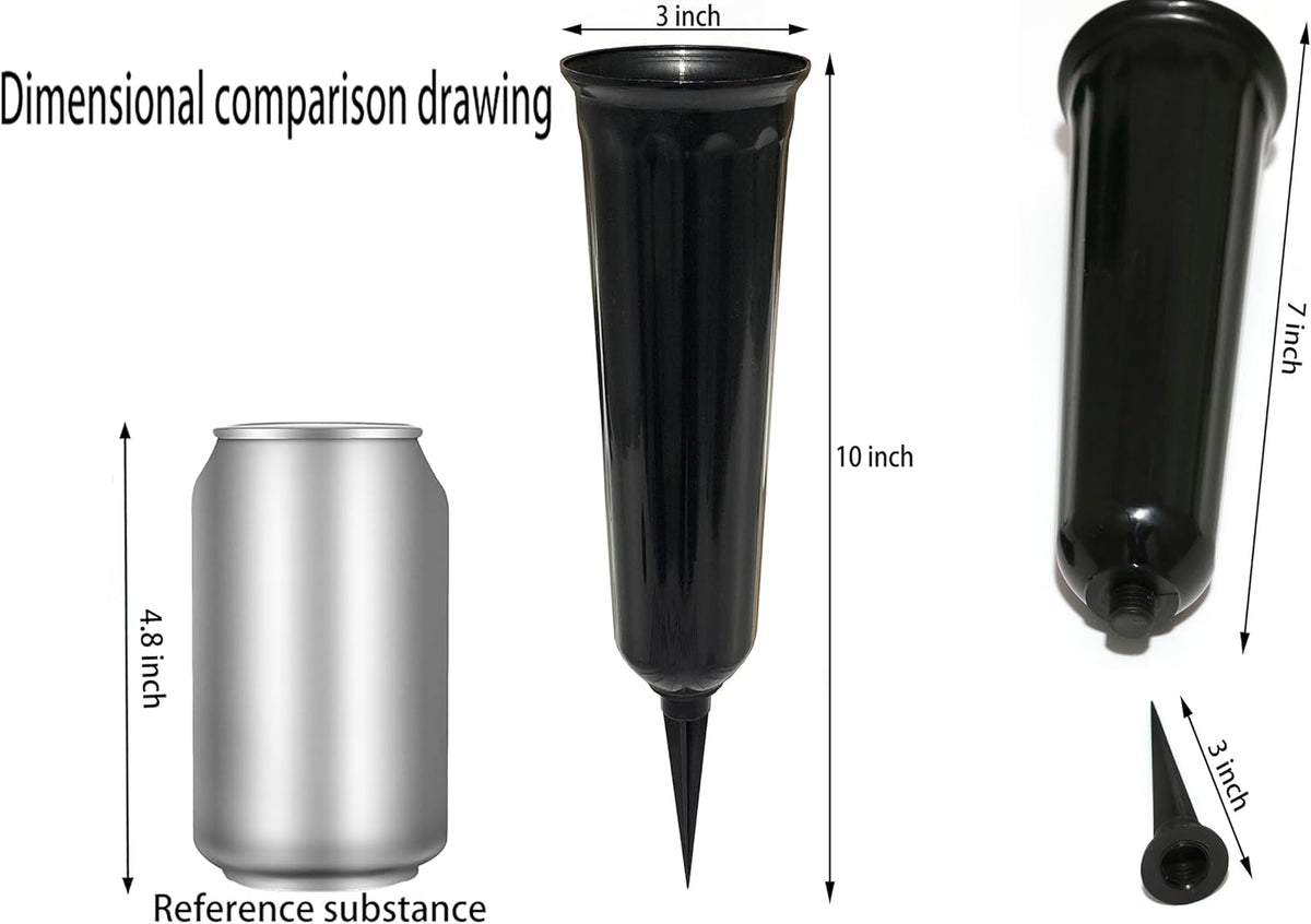 Memorial Floral Vases, Cemetery Vase, Headstones Flower Holder, Grave Cone Vase, Flower Pots for Outdoor Plants, Decorative Plastic Containers (Set of 6, Black)