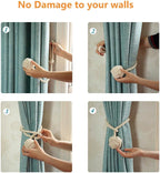 4 Pack Curtain Tiebacks - Heavy Duty Curtain Rope Tieback, Handmade Rural Decorative Curtain Holdbacks (Beige)