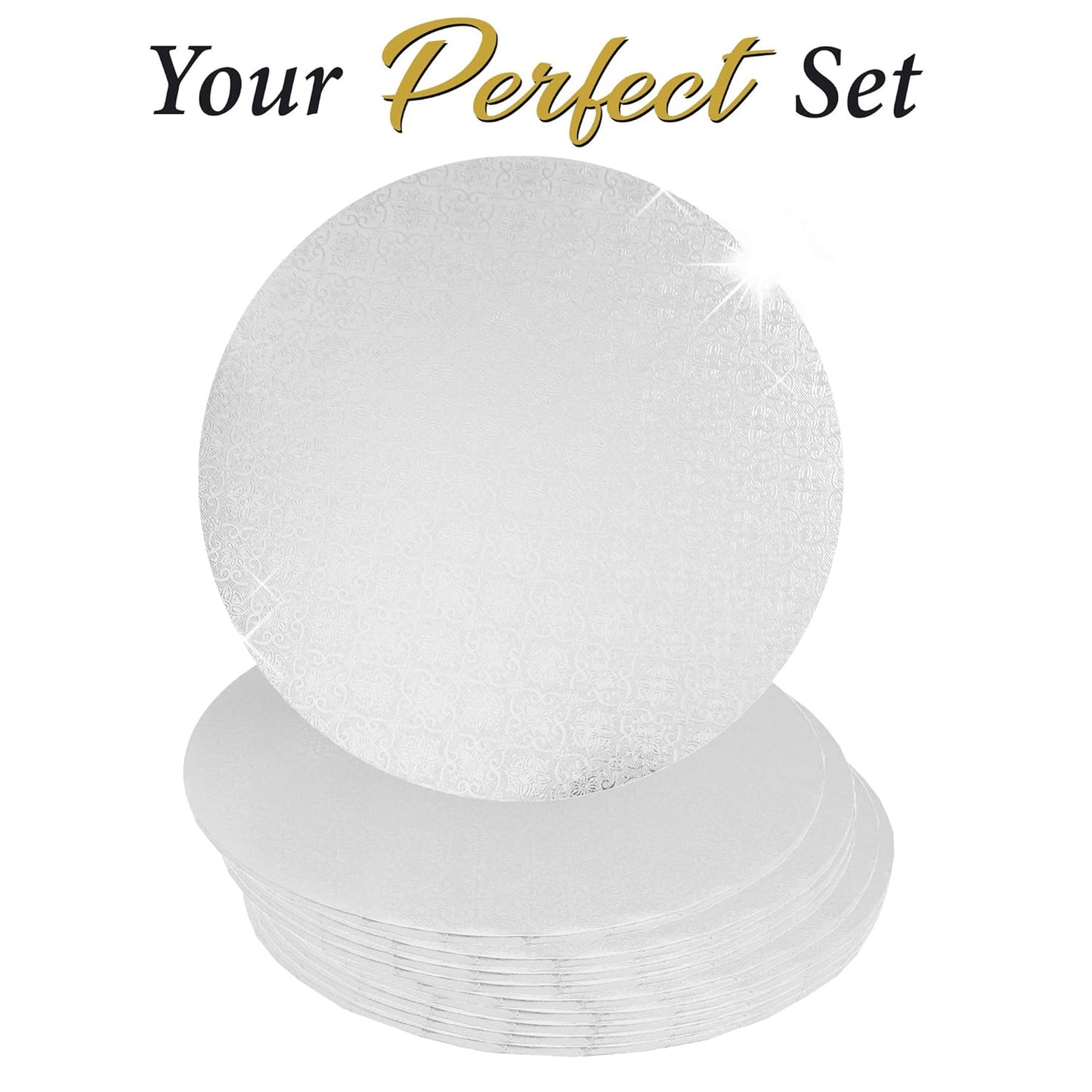 White Wraparound Cake Pastry Round Drum Board 1/4 Inch Thick, 12 Inch Diameter - Pack of 10