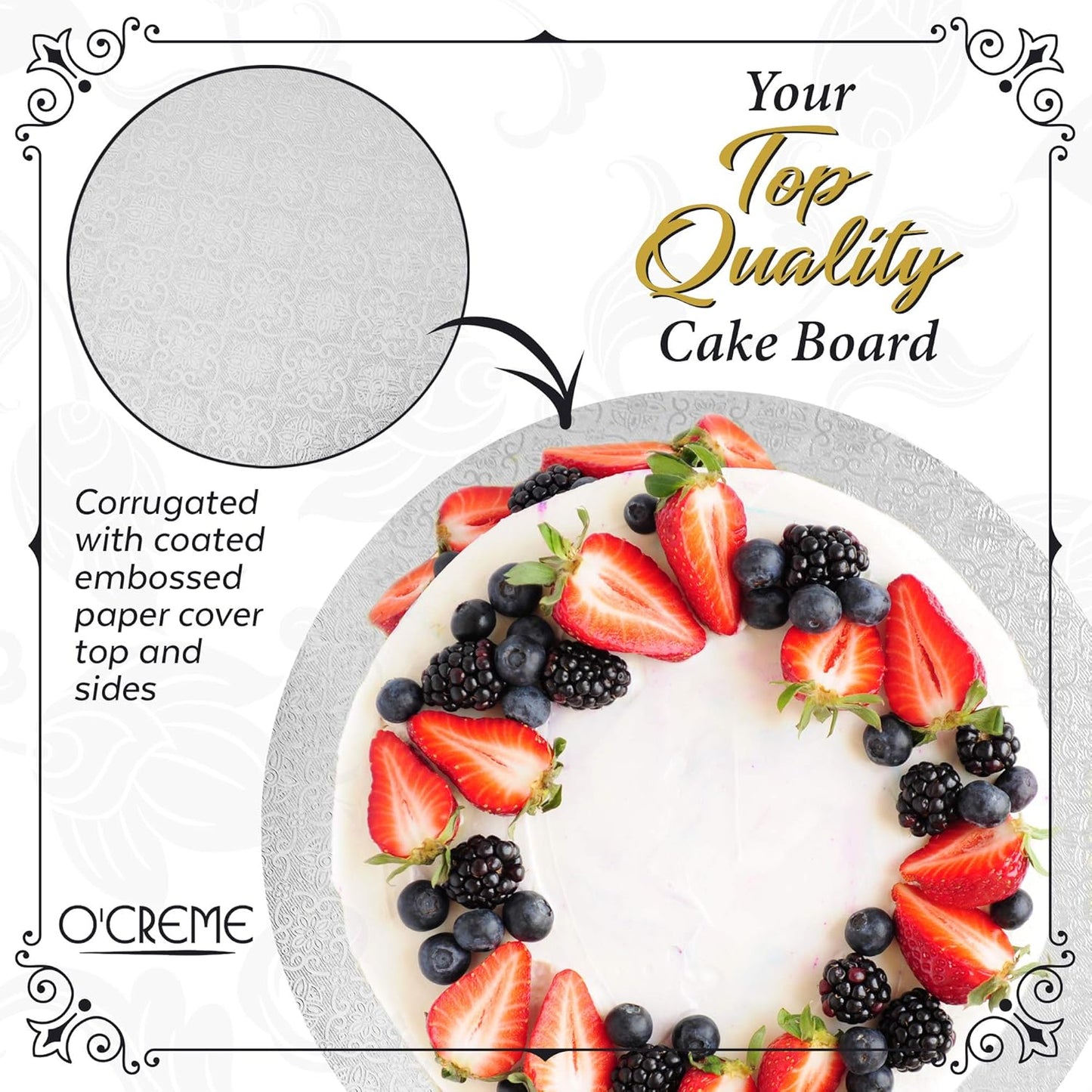White Wraparound Cake Pastry Round Drum Board 1/4 Inch Thick, 12 Inch Diameter - Pack of 10