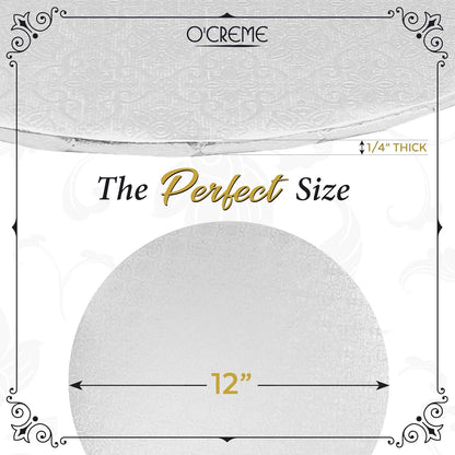White Wraparound Cake Pastry Round Drum Board 1/4 Inch Thick, 12 Inch Diameter - Pack of 10