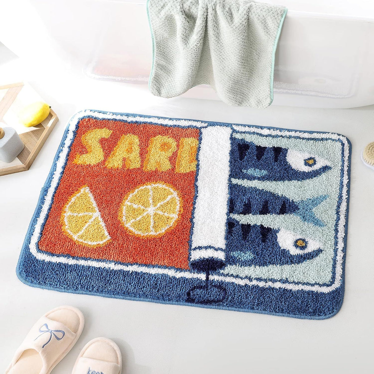 Bathroom Tufted Velvet Bath Mat - Super Absorbent Non Slip Rug for Bathroom Kitchen Entrance - Soft Polyester Floor Mat for Shower Toilet - Sea Salt Blue 45x70cm