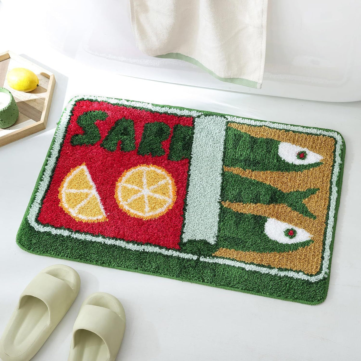 Bathroom Tufted Velvet Bath Mat - Super Absorbent Non Slip Rug for Bathroom Kitchen Entrance - Soft Polyester Floor Mat for Shower Toilet - Vintage Green 40x60cm