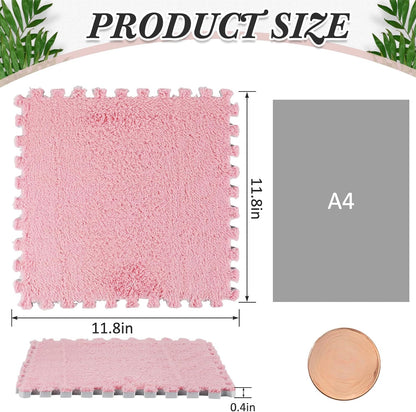 72 Pieces Plush Foam Floor Mat Square Interlocking Carpet Tiles with Border 12 x 0.4 in Fluffy Play Soft Climbing Area Rugs for Home Playroom(White, Gray, Pink) White, Pink