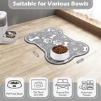 Dog Cat Food Mat,Rapid AbsorbentPet Feeding Mat, Bone Shaped Dog Placemat Water Bowl Mat with Rubber Backing,No Stains Dog Cat Food Mats Indoor, Pet Accessories Supplies 12"x18" Grey