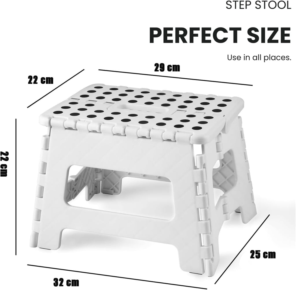 Folding Step Stool, 9 Inch Lightweight Foldable Stool Kids Step Stool for Kitchen Bathroom Home Bedroom, Sturdy Kid Foot Stepping Stool, White