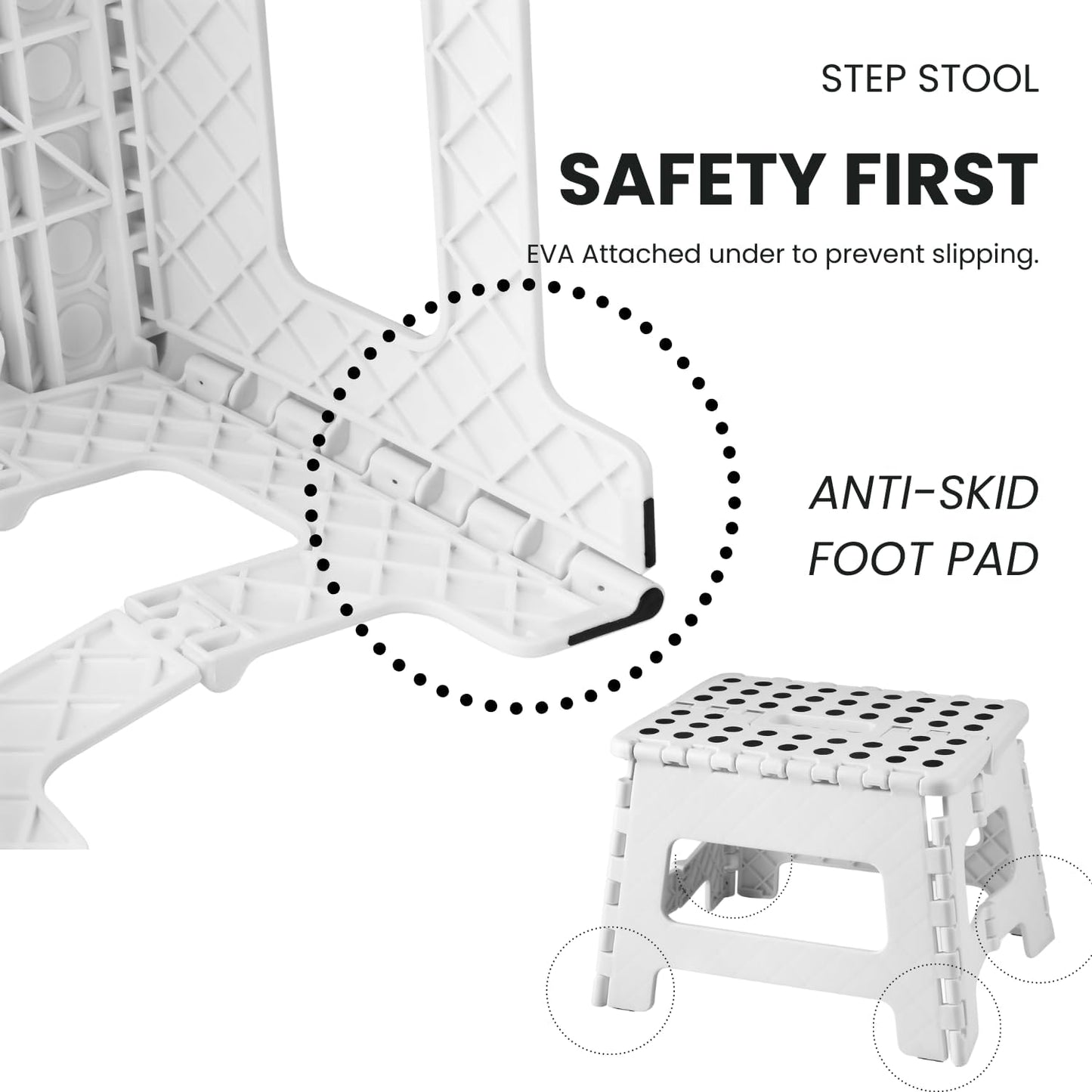 Folding Step Stool, 9 Inch Lightweight Foldable Stool Kids Step Stool for Kitchen Bathroom Home Bedroom, Sturdy Kid Foot Stepping Stool, White