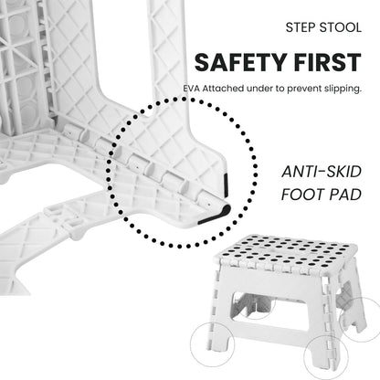 Folding Step Stool, 9 Inch Lightweight Foldable Stool Kids Step Stool for Kitchen Bathroom Home Bedroom, Sturdy Kid Foot Stepping Stool, White