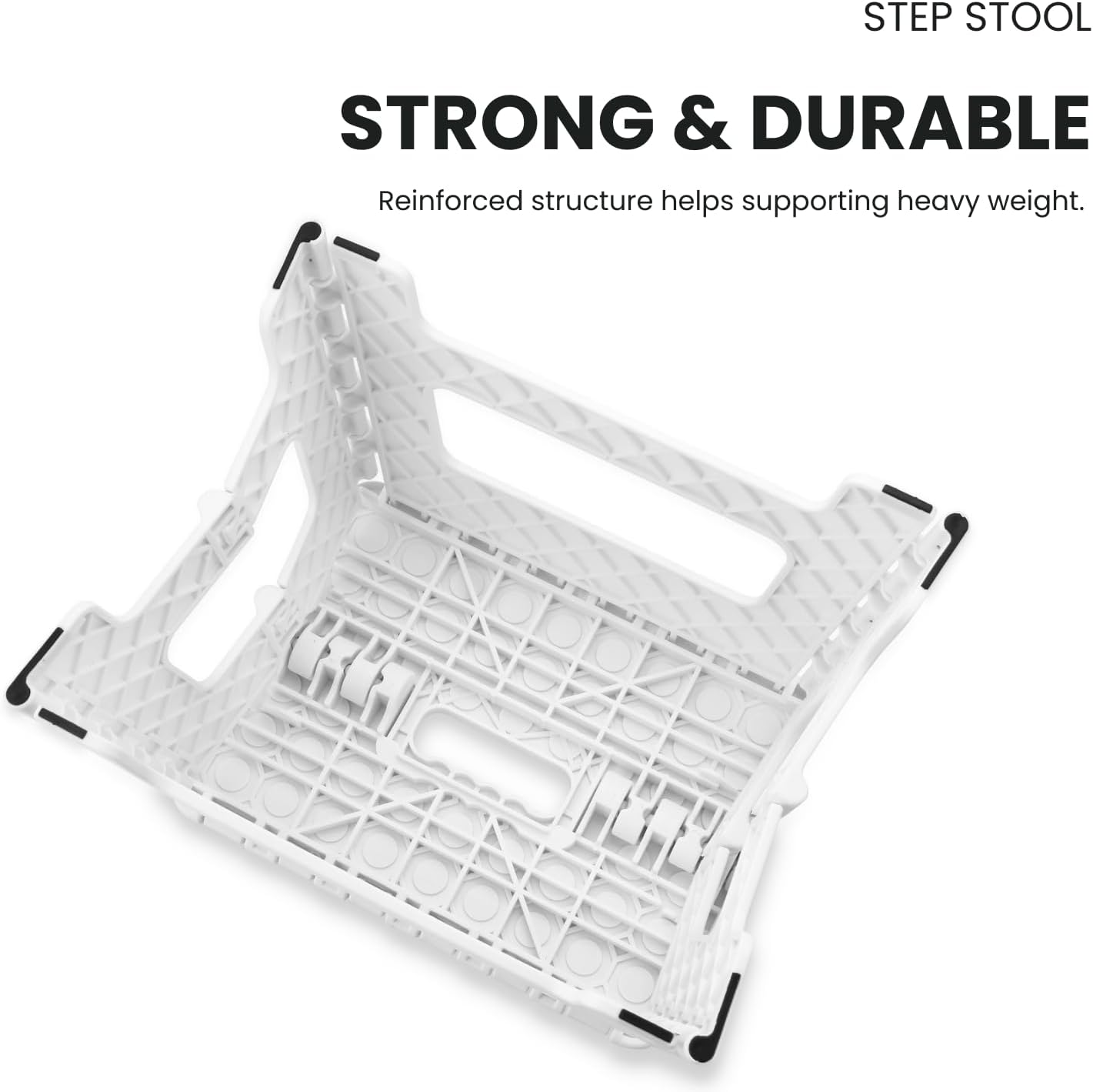 Folding Step Stool, 9 Inch Lightweight Foldable Stool Kids Step Stool for Kitchen Bathroom Home Bedroom, Sturdy Kid Foot Stepping Stool, White