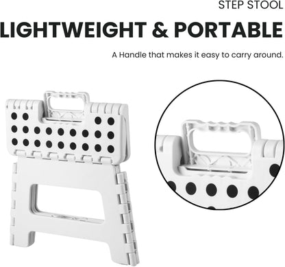 Folding Step Stool, 9 Inch Lightweight Foldable Stool Kids Step Stool for Kitchen Bathroom Home Bedroom, Sturdy Kid Foot Stepping Stool, White