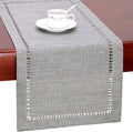 Handmade Hemstitch Gray Dining Table Runner Or Dresser Scarf, Rectangular 14 by 72 Inch