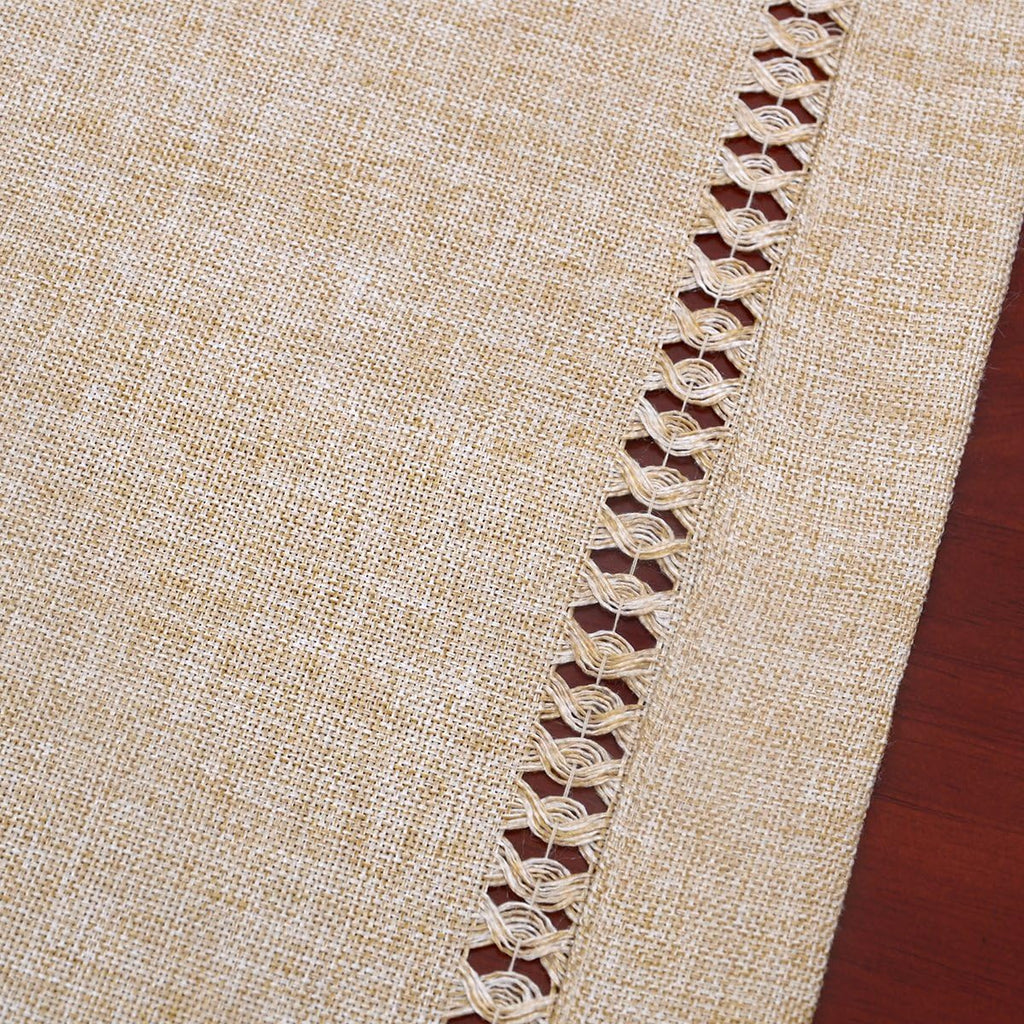 Handmade Hemstitch Beige Table Runner Or Dresser Scarf, Rectangular 14 By 108 Inch