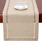 Handmade Hemstitch Beige Table Runner Or Dresser Scarf, Rectangular 14 By 108 Inch