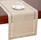 Handmade Hemstitch Beige Table Runner Or Dresser Scarf, Rectangular 14 By 108 Inch