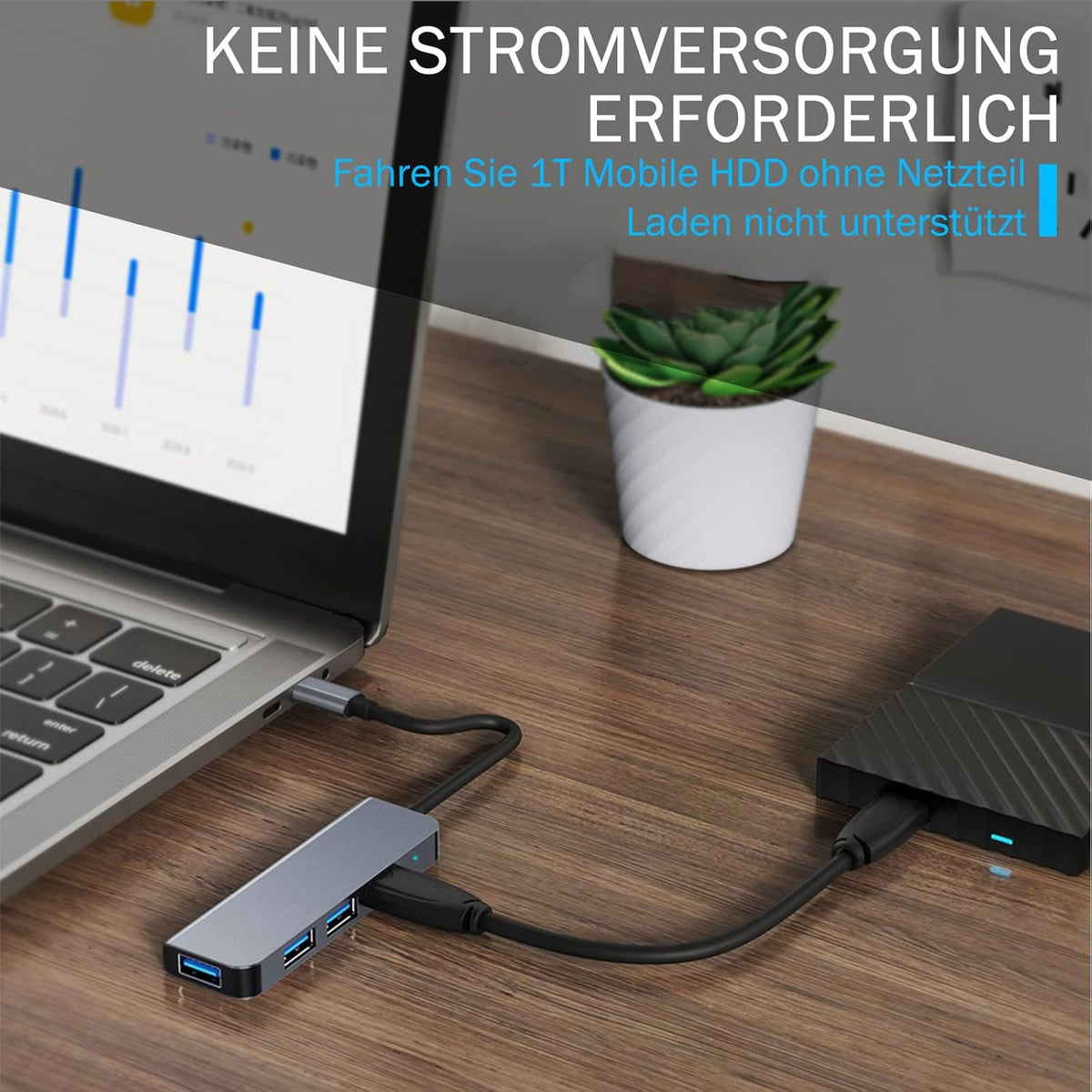 4-Port USB 3.0 Hub, Portable Data USB Hub, USB Splitter for MacBook, Mac Pro, Mac mini, iMac, Surface Pro, Laptop, PC, Flash Drive, Mobile HDD (Charging Not Supported) (3.9ft)