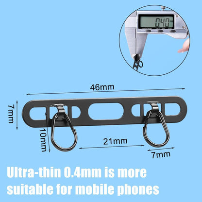 Phone Lanyard Pads 2PCS Universal Cell Phone Tether Tab Metal Ultra Thin Patch Non-Adhesive Phone Patches for Most Smartphones Cases (Black), Black, 4.6X 0.7CM